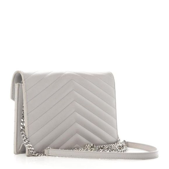 Saint Laurent Monogram Envelope Chevron Woc Souris Grey Leather Shoulder Bag - Picture 2 of 12